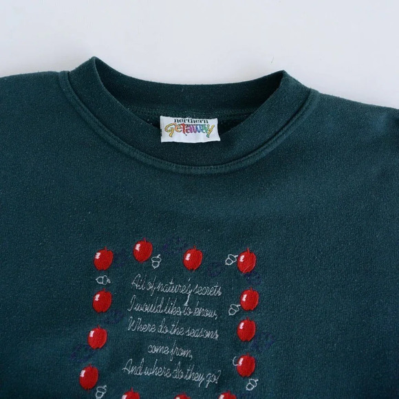 Vintage Northern  Getaway Green Fall Apple Crewneck Sweater M - Picture 9 of 10